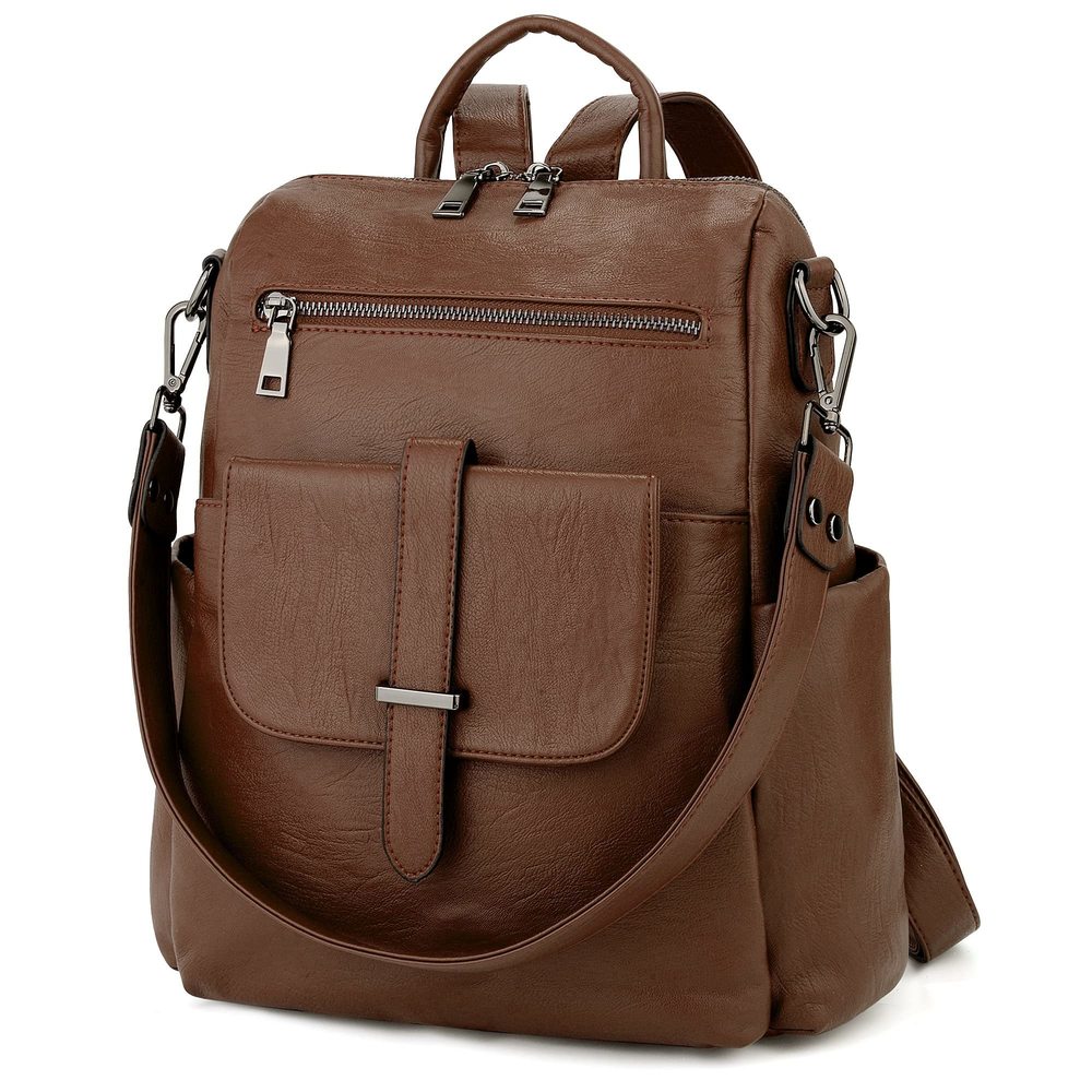 Women Backpack Purse PU Washed Leather Convertible Ladies Rucksack Front🙈